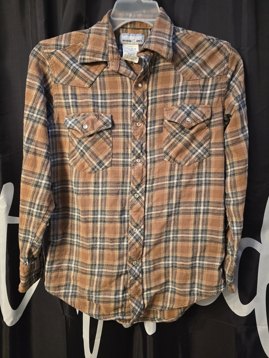 Wrangler Tops - Wrangler Brown Plaid Button-Down Casual Women's Shirt